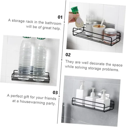 Vista 7 de Levemolo 2 estantes organizadores para platos adhesivos, cepillos de champú, soportes inoxidables, estantes para ducha, granja, freguero, negro