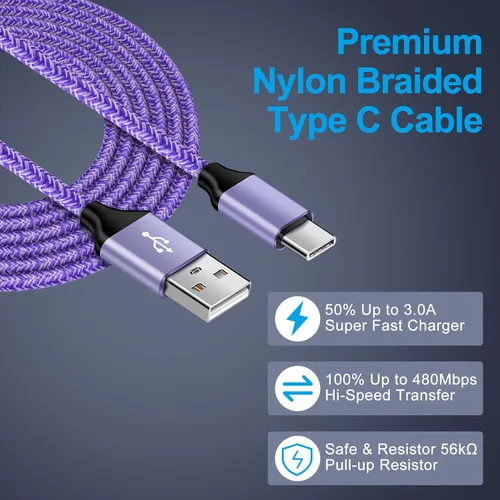 Vista 5 de Cable USB a USB C de 3 A de carga rápida para iPhone 17e 17 Pro Max Air 16e/16 Pro Max/16 Plus/15 Pro Max, paquete de 2 cables de alimentación de 6