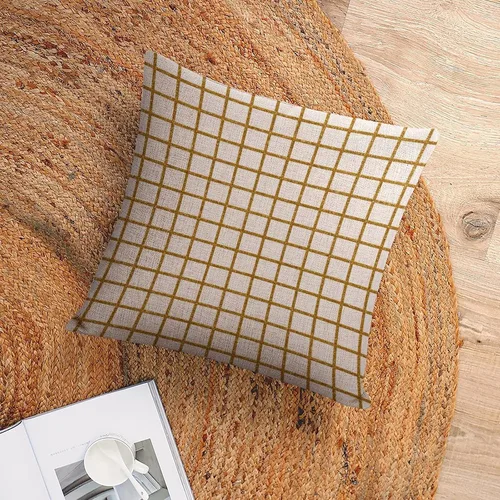 Vista 6 de Fundas de almohada decorativas rústicas y modernas, fundas de almohada retro a cuadros dorados a cuadros para sofá, cama, decoración del hogar, 16 x