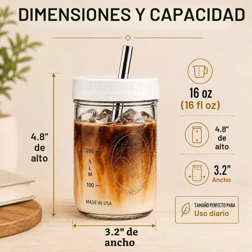 Vista 3 de Tazas de té Boba reutilizables de boca ancha, tazas de té de burbujas con tapas y pajitas plateadas, tarros de vidrio