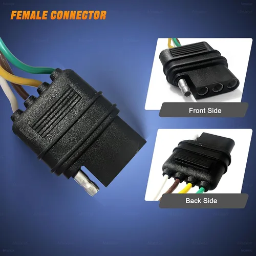 Vista 2 de Extensión de cable de remolque 4 vías 4 pines, enchufe de 4 cables 4 planos con enchufe macho y hembra 18 AWG 26 pulgadas, extensor de arnés