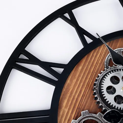 Vista 8 de Lafocuse Reloj de pared de engranaje móvil real de 23 pulgadas, reloj de pared grande de madera Steampunk para decoración de sala de estar