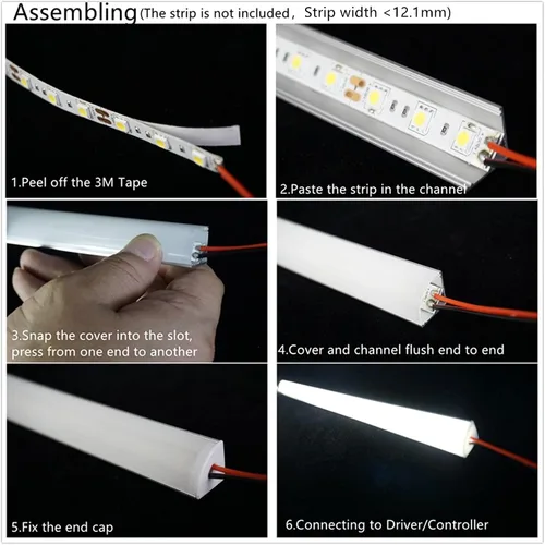 Vista 4 de THMOOTHER Paquete de 20 tiras LED en forma de V de 3.3 pies, sistema de difusor de canal de aluminio, cubierta lechosa extruida con conector