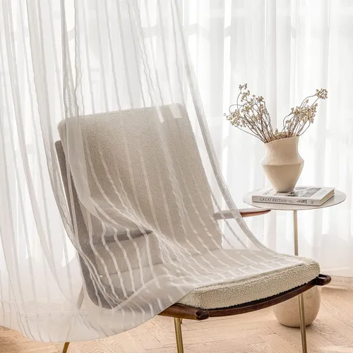 Vista 10 de 2 paneles de cortinas traslúcidas blancas de 54 pulgadas de largo, paneles transparentes de lino con textura para ventana, cortinas plisadas