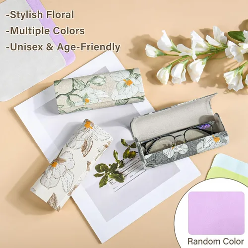 Vista 5 de Caso duro de cuero de los vidrios de Shell de la PU, marco del metal del diseño floral, cajas portátiles de la lente con el paño