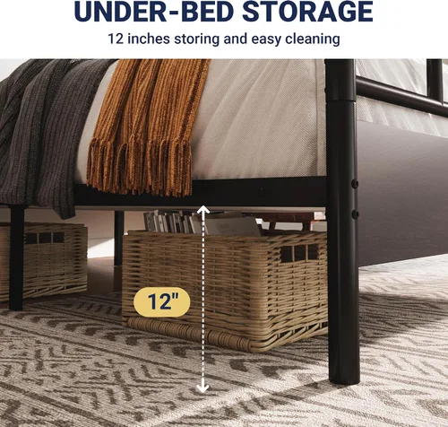 Vista 5 de Allewie Base de cama de plataforma de tamaño completo con cabecera y pie de cama de madera, soporte de 13 listones de metal resistente