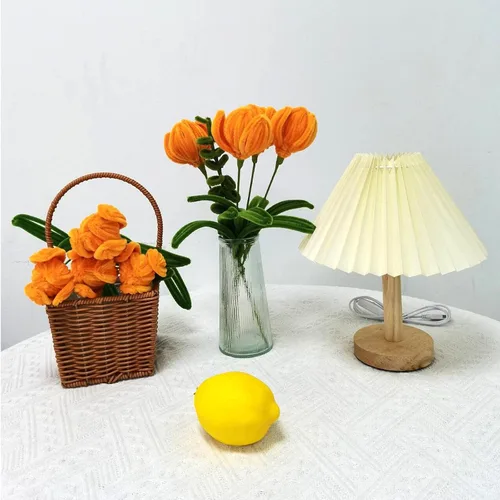 Vista 4 de Juego de 200 limpiapipas naranja verde oliva con alambres florales y cinta de jardinería, tallos de felpilla para hacer ramos de tulipanes, caqui