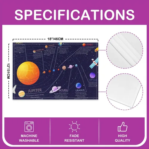 Vista 4 de jejeloiu Manteles individuales educativos para niños, manteles individuales para niños pequeños, manteles individuales para mesa del espacio