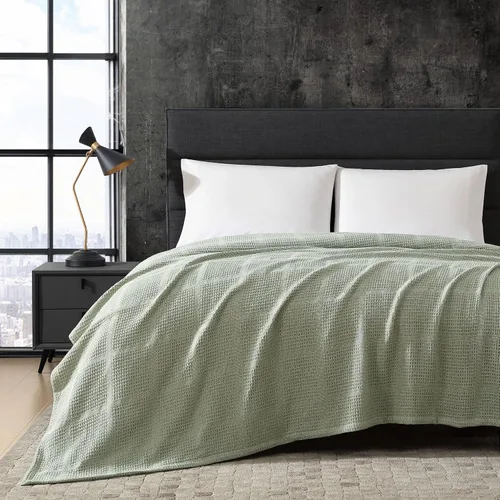 Vista 9 de Kenneth Cole - Manta tamaño King, manta de algodón 100% texturizado de rejilla de gofre para cama o sofá, ligera y transpirable para comodidad Negro