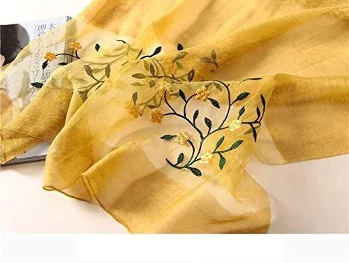 Vista 2 de Bufanda bordada floral mixta de seda y lana para mujer