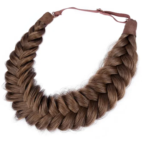 Vista 12 de Diadema ancha y despeinada de 2 mechones de cabello sintético trenzado, accesorio de belleza para mujeres y niñas, 62g/2.1 oz (caoba)