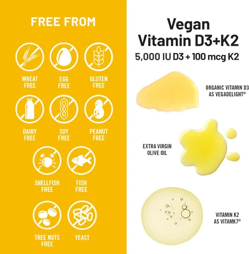 Vista 5 de NatureWise Vitamina vegana D3 + K2 – D3 natural 5000IU + vitamina K2 natural 100mcg – Soporte óseo – Alta absorción con aceite de oliva orgánico