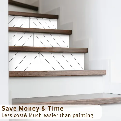 Vista 4 de funlife 15 calcomanías de vinilo para escaleras de estilo escandinavo, 39.37 x 7.09 pulgadas, espiga blanca