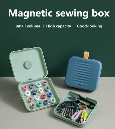 Vista 2 de Kit de costura pequeño de viaje, Mini kits de costura con caja de almacenamiento, regalos para adultos, principiantes, fácil de bordar con hilo