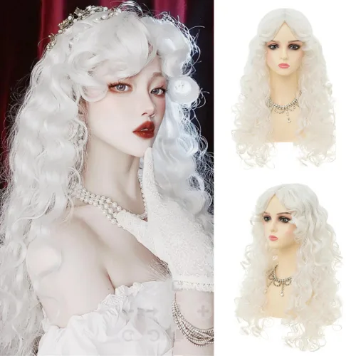 Vista 13 de Peluca rubia corta y rizada para mujer, longitud hasta el hombro, peluca de pelo ondulado con flequillo, resistente al calor, disfraz de cosplay