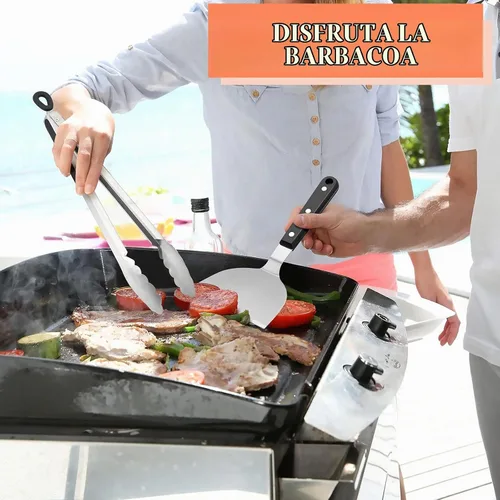 Vista 5 de HaSteeL - Juego de 2 espátulas de metal para plancha de acero inoxidable con asas de plástico ABS, herramientas profesionales para plancha