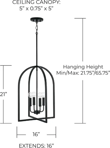 Vista 2 de HomePlace Lighting 548841MB Lawson - Lámpara moderna minimalista de mediados de siglo para vestíbulo, 4 luces, 240 vatios en total, 21 pulgadas
