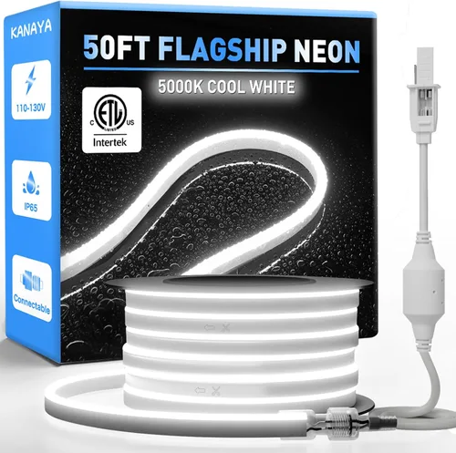 Vista 12 de KANAYA Luz de cuerda LED de neón de 16 pies con certificación ETL, CA 110V-120V conectable cortable iluminación IP65 impermeable, para decoración