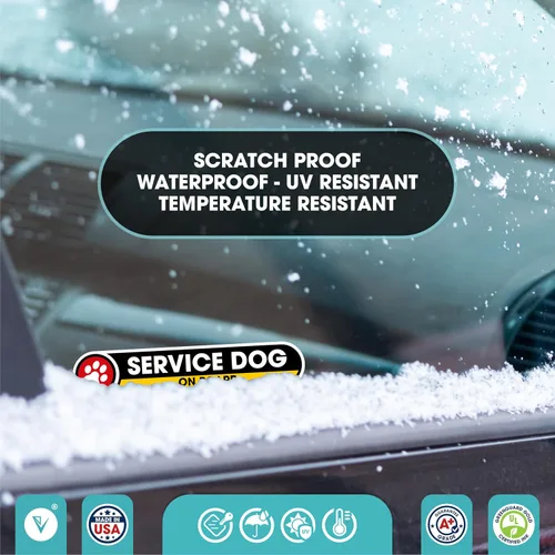 Vista 4 de Pegatina pequeña para automóviles de servicio perro a bordo Señal de seguridad de perro de servicio en el automóvil Paquete de 2 calcomanías