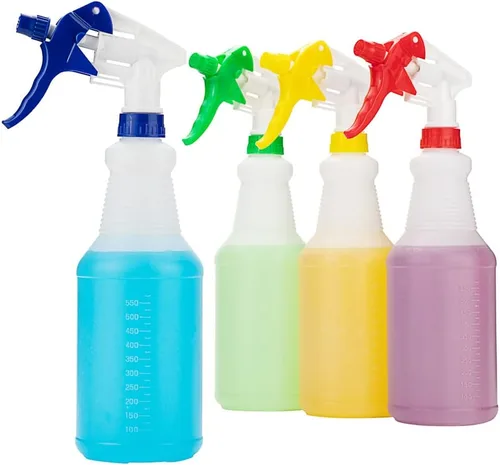 Vista 11 de RW Clean - Botellas de plástico de 25 onzas, juego de 4 botellas de spray vacías – boquillas ajustables, botella de limpieza de plástico multicolor