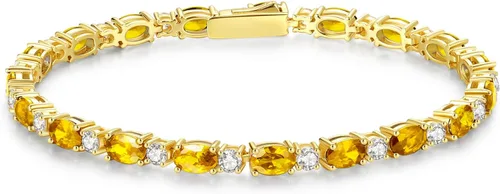 Vista 17 de FANCIME 14K Gold Plated Silver Birthstone Tennis Bracelets for Women 7" Abril