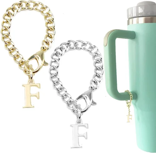 Vista 10 de Tovly 2 piezas de dijes de letras para Stanley Cup A-Z ID inicial colgantes personalizados para mango de vaso Stanley
