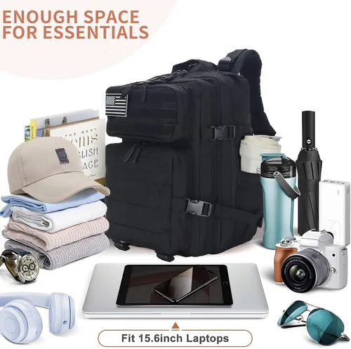 Vista 6 de Mochila táctica militar de 25 litros, resistente Molle, paquete de asalto para el trabajo, gimnasio, al aire libre, senderismo, campamento