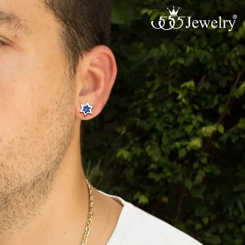 Vista 3 de 555Jewelry Aretes hipoalergénicos de acero inoxidable con estrella de David para mujeres y niñas