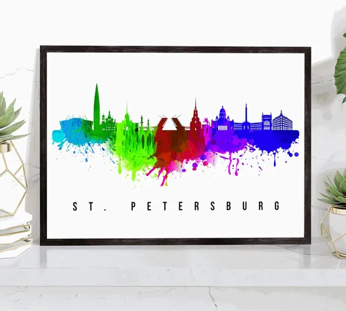 Vista 26 de Póster de Kazan Skyline Rusia, pintura de paisaje urbano de Kazan, póster de Rusia, paisaje urbano de Kazán y estampado de monumentos, arte de pared