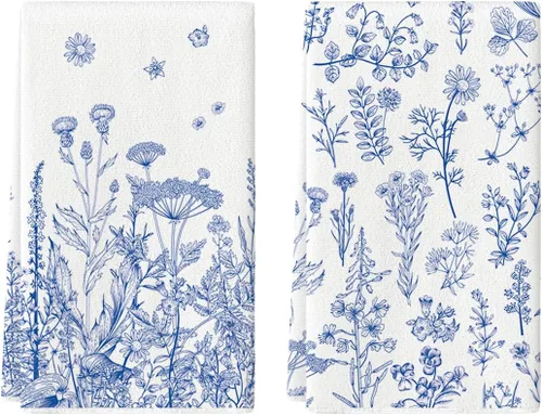 Vista 9 de Artoid Mode Toallas de Cocina con Flores Silvestres, Toallas de Cocina de Hojas de 18x26 Pulgadas, Toallas de Mano para Decoración Festiva, Juego