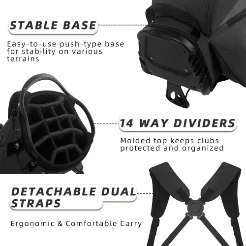 Vista 2 de Bolsa de golf de 14 vías, bolsas de golf ligeras con soporte para hombres y mujeres