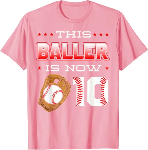 Vista 78 de This Baller Is Now 10 - Camiseta de béisbol para fiesta temática de cumpleaños número 10, Negro