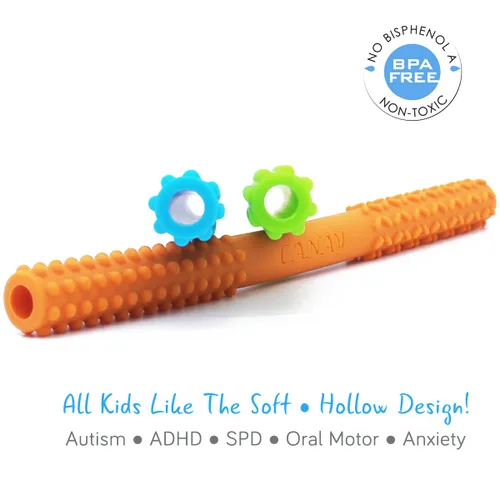 Vista 3 de Tubos masticables huecos para niños autistas (paquete de 2), collares para masticar para niños sensoriales, dentición, estimulación motora oral