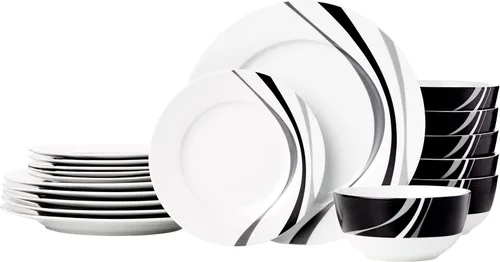Vista 8 de Amazon Basics Juego de vajilla, Apto para microondas y lavavajillas, Servicio para 6, Cocina completa de 18 piezas, Platos, fuentes, cuencos, ramas