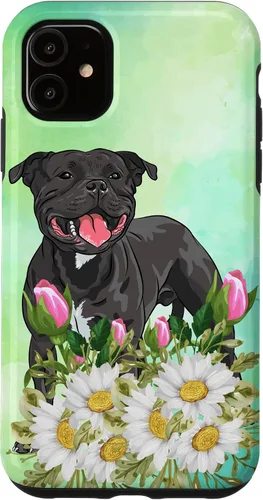Vista 5 de Funda para iPhone 15 con diseño floral de Staffordshire Terrier Dog Daisy Tulipán Flores Pitbull
