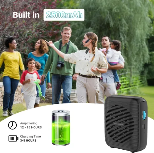 Vista 2 de Amplificador de voz inalámbrico AI con 2 micrófonos inalámbricos (1 micrófono Lavalier y 1 auricular de micrófono), sistema Bluetooth 5.3 PA