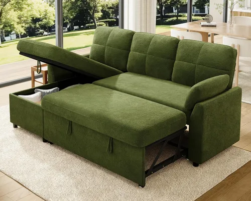 Vista 12 de AMERLIFE Sofa Bed, Sleeper Sofa with Storage Chaise, Convertible Sofa Bed with Pull Out Couch, l Shaped Couch for Living Room, Guest Room, Boucle
