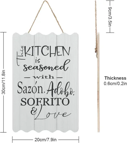 Vista 2 de By Unbranded Letrero de madera con texto en inglés «This Kitchen is Seasoned with Sazon» Adobo Sofrito & Love La Cocina española puertorriqueña