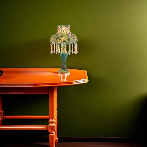 Vista 3 de Lámpara de mesa inteligente victoriana con cuentas de cristal y acabado dorado, base de resina verde esmeralda, enchufe E26 para dormitorio, Verde 1
