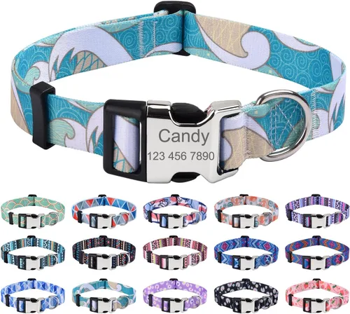 Vista 21 de Mihqy Collares de perro personalizados, collar de perro personalizado con nombre y número de teléfono, múltiples patrones y 4 tamaños de collar