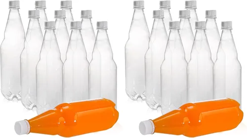 Vista 10 de Hiceeden 10 botellas de refresco de plástico de 33 onzas con tapas, botellas de vino desechables de cuello largo de 1 litro con tapa, botella