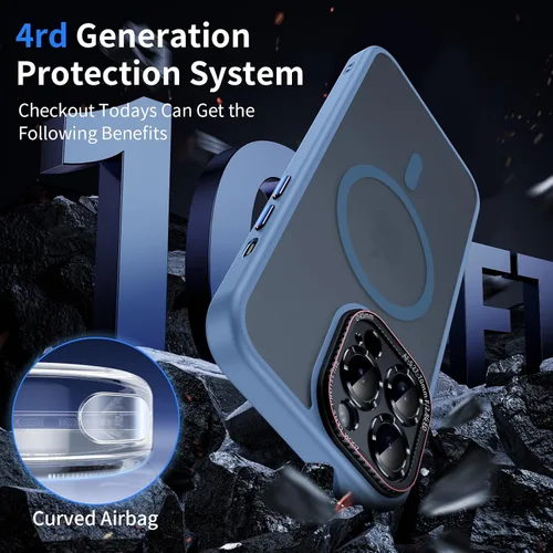 Vista 5 de Funda para iPhone 13 Pro Max con protección integrada de lente de cámara, funda mate translúcida probada de grado militar para iPhone 13 Pro Max Azul