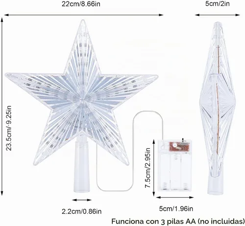 Vista 4 de DDcafor Decoración para árbol de Navidad con luz blanca cálida, ideal para decoración de árbol de Navidad, 8.7 pulgadas, funciona
