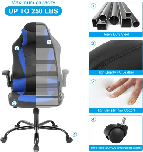 Vista 6 de Meet perfect Silla ergonómica para juegos con soporte lumbar, color azul