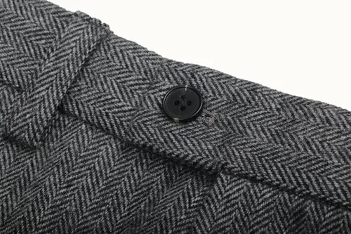 Vista 3 de Pantalones de vestir formales para hombre, de lana de tweed en espiga, pantalones vintage, modernos, casuales, clásicos, para boda, baile