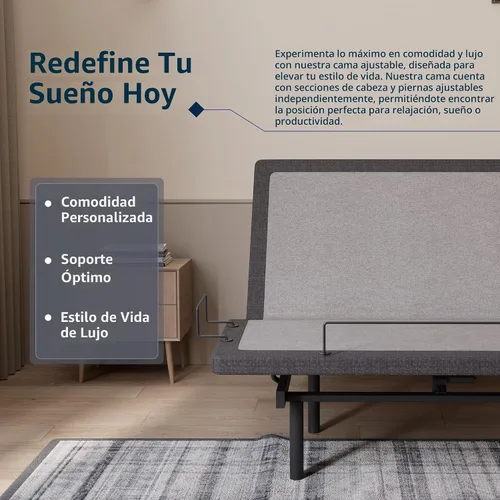 Vista 5 de ESHINE Base de cama ajustable + colchón híbrido de 14 pulgadas Twin XL (Suave Medio) - Espuma viscoelástica de gel de lujo, bases de cama con Gris