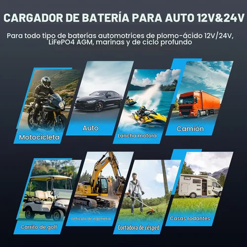 Vista 8 de Cargador de batería de coche inteligente 12A, cargador de mantenimiento de 12V 12A