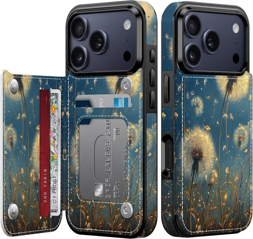 Vista 196 de FUNMIKO Funda tipo cartera para iPhone 15 con tarjetero + clip para efectivo, bloqueo RFID, protección contra caídas de grado militar y obras