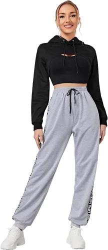 Vista 5 de SweatyRocks Sudadera básica de manga larga con cordón para mujer