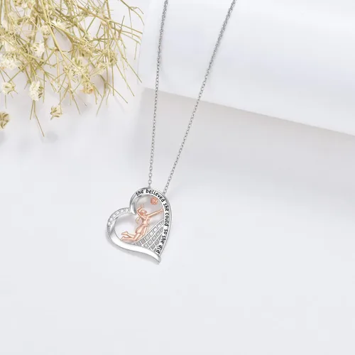 Vista 3 de PROESS Sports Necklace Sterling Silver VolleyballGolfSurfer Surfboard Necklace Graduation Jewelry Gifts for Women Girls